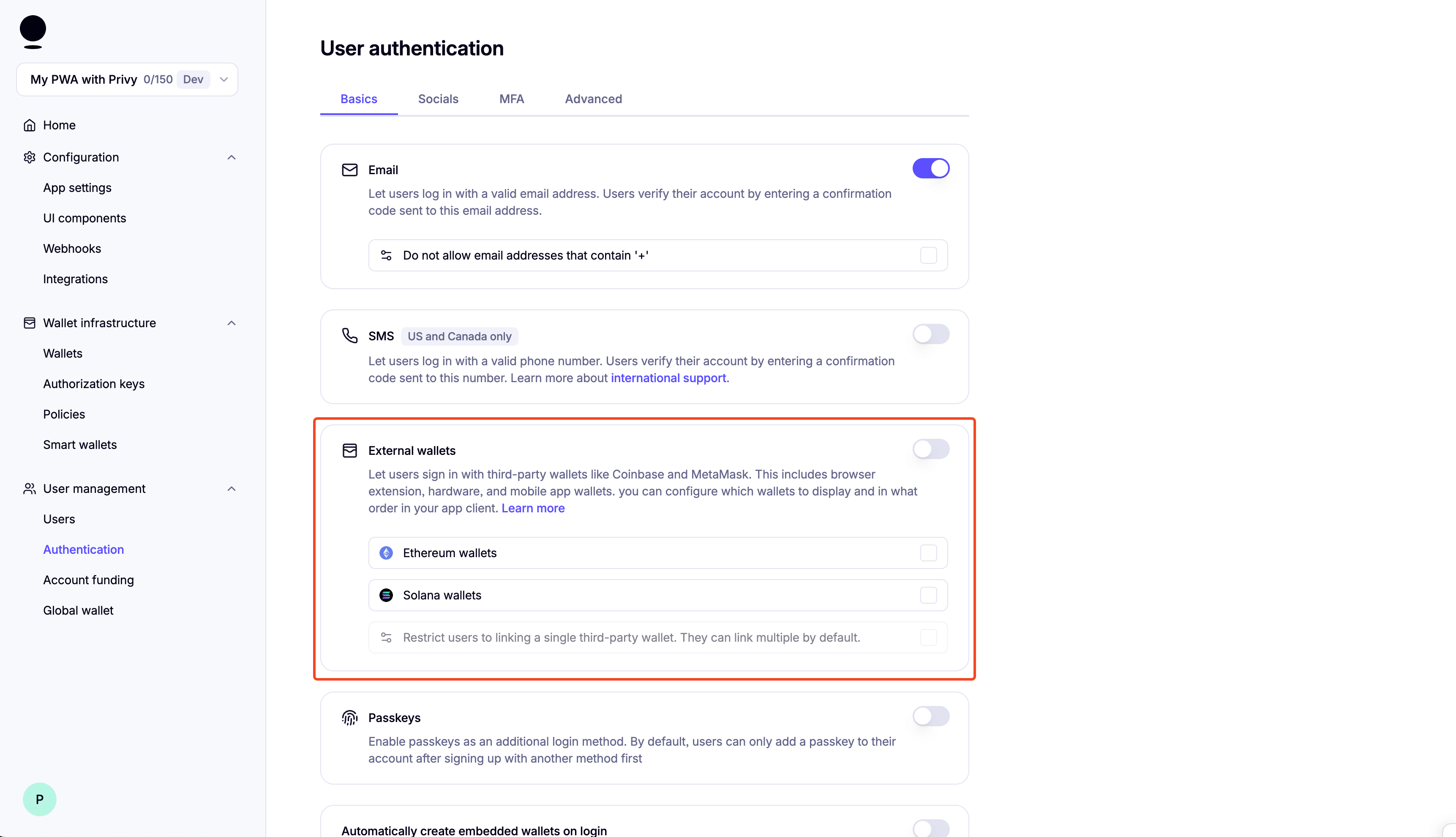 Disable external wallets