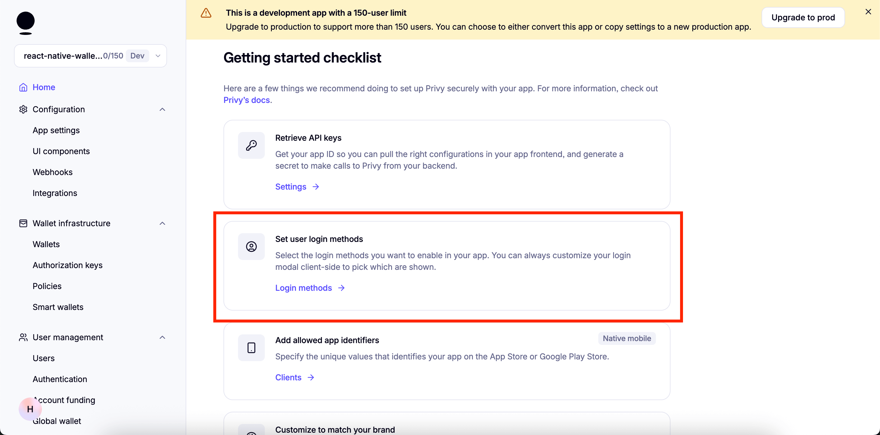 set up login methods